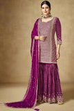 Magenta Color Function Wear Embroidered Readymade Palazzo Salwar Suit In Chinon Fabric.