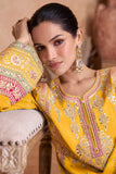 Delight Yellow Color Chinon Fabric Fancy Embroidered Readymade Palazzo Salwar Kameez.
