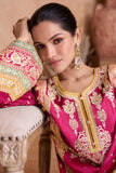 Chinon Fabric Embroidered Rani Color Readymade Palazzo Suit.