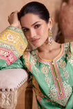 Sea Green Color Embroidered Readymade Palazzo Salwar Suit In Chinon Fabric.