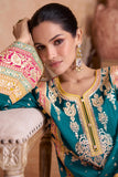 Chinon Teal Embroidered Readymade Palazzo Suit.