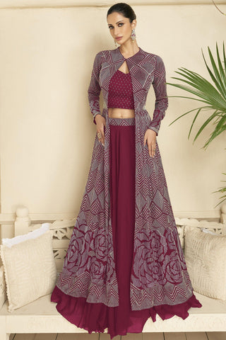Diksha Singh Attractive Georgette Fabric Pink Color Lehenga With Long Koti.