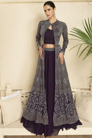 Diksha Singh Heavy Georgette Fabric Purple Color Lehenga With Long Koti.