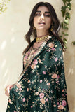 Dark Green Color Festive Wear Embroidered Long Straight Cut Salwar Suit In Art Silk Fabric.