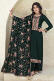 Dark Green Color Festive Wear Embroidered Long Straight Cut Salwar Suit In Art Silk Fabric.