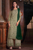 Charming Sea Green Color Net Fabric Embroidered Palazzo Suit.