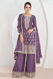 Eugeniya Belousova Trendy Art Silk Fabric Lavender Color Readymade Palazzo Suit.