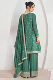 Eugeniya Belousova Sea Green Color Exquisite Readymade Palazzo Suit In Art Silk Fabric.