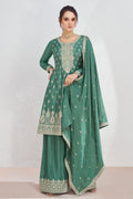 Eugeniya Belousova Sea Green Color Exquisite Readymade Palazzo Suit In Art Silk Fabric.