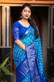 Attractive Bandhani Style Printed Art Silk Saree In Blue Color.