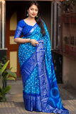 Attractive Bandhani Style Printed Art Silk Saree In Blue Color.