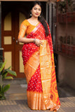 Alluring Red Color Bandhani Style Printed Art Silk Saree.
