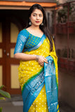 Yellow Color Graceful Bandhani Style Printed Art Silk Saree.