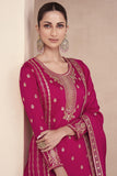 Diksha J Singh Rani Color Embroidered Readymade Designer Art Silk Palazzo Suit.