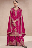 Diksha J Singh Rani Color Embroidered Readymade Designer Art Silk Palazzo Suit.