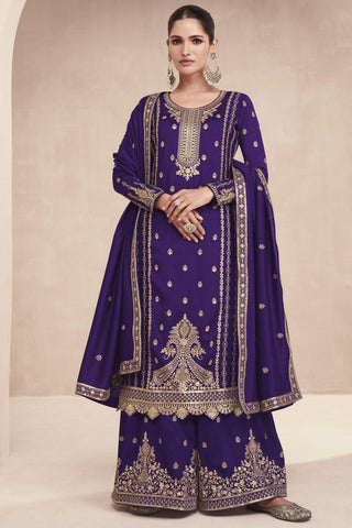 Vartika Singh Embroidered Art Silk Purple Color Readymade Designer Palazzo Suit.