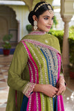 Chinon Fabric Green Color Festive Wear Embroidered Readymade Designer Salwar Kameez.