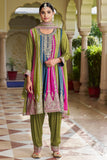 Chinon Fabric Green Color Festive Wear Embroidered Readymade Designer Salwar Kameez.