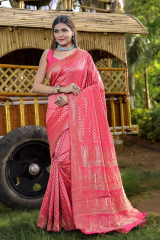 Banarasi Silk Pink Color Delicate Saree With Weaving Work.