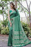 Engaging Green Color Banarasi Silk Saree With Weaving Work.