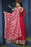 Albescent Red Color Readymade Long Anarkali Style Gown With Dupatta.