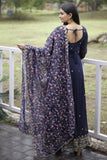 Georgette Fabric Soft Navy Blue Color Readymade Long Anarkali Style Gown With Dupatta.
