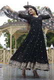 Merlot Georgette Fabric Black Color Readymade Long Anarkali Style Gown With Dupatta.