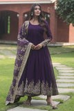 Readymade Purple Color Embroidered Long Gown With Dupatta.