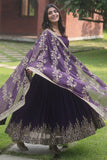 Readymade Purple Color Embroidered Long Gown With Dupatta.