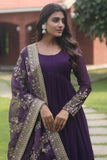 Readymade Purple Color Embroidered Long Gown With Dupatta.