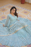 Sky Blue Color Readymade Anarkali Style Long Embroidered Gown With Dupatta.