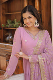 Readymade Georgette Fabric Pink Embroidered Anarkali Style Long Gown With Dupatta.