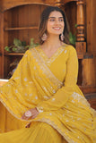 Yellow Color Anarkali Style Embroidered Readymade Long Gown With Dupatta.