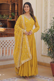 Yellow Color Anarkali Style Embroidered Readymade Long Gown With Dupatta.