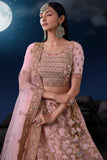 Wedding Wear Pink Color Lovely Sequins Work Net Fabric Bridal Lehenga.