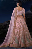 Wedding Wear Pink Color Lovely Sequins Work Net Fabric Bridal Lehenga.