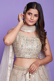 Awesome Embroidered Work On Silk Fabric Beige Color Wedding Wear Readymade Lehenga Choli.
