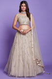 Awesome Embroidered Work On Silk Fabric Beige Color Wedding Wear Readymade Lehenga Choli.