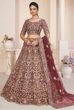 Wedding Wear Red Net Fabric Lehenga Choli With Embroidery Work.