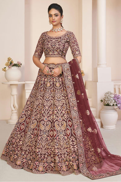 Wedding Wear Red Net Fabric Lehenga Choli With Embroidery Work.