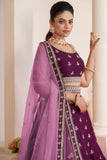 Wine Embroidered Georgette Wedding Wear Lehenga Choli.