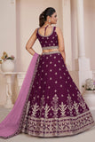 Wine Embroidered Georgette Wedding Wear Lehenga Choli.