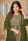Green Color Fascinating Embroidered Chinon Fabric Palazzo Suit.