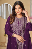Purple Color Gorgeous Embroidered Chinon Fabric Palazzo Suit.