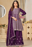 Purple Color Gorgeous Embroidered Chinon Fabric Palazzo Suit.