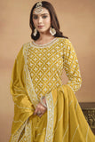 Phenomenal Sangeet Wear Yellow Color Chinon Fabric Sharara Top Lehenga.