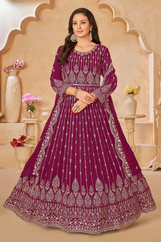 Magenta Color Festive Wear Embroidered Long Anarkali Salwar Suit In Georgette Fabric.