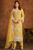 Yellow Embroidered Organza Fabric Designer Salwar Kameez.