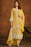 Yellow Embroidered Organza Fabric Designer Salwar Kameez.