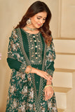 Art Silk Embroidered Straight Cut Salwar Suit In Dark Green Color.